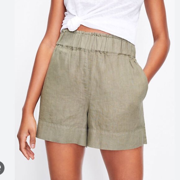 Lou & Grey 100% Linen High-Waisted Pull-On Shorts –‎ XS Brick Orange - Picture 5 of 12